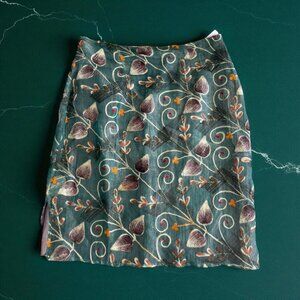 CYNTHIA ROWLEY Vintage Green Embroidered Silk Blend Skirt Size 8
